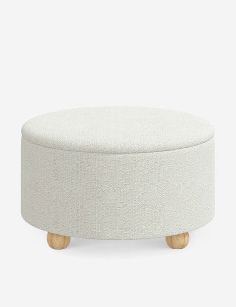 #color::white-boucle #size::34-Dia | Kamila White Boucle 34-inch round ottoman with storage space and pinewood feet