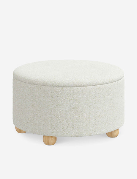 #color::white-boucle #size::34-Dia | Angled view of the Kamila White Boucle 34-inch ottoman