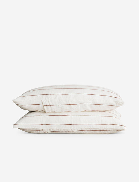 #color::cedar-stripe #size::standard #size::king | Set of two european flax linen cedar orange striped pillowcases by cultiver