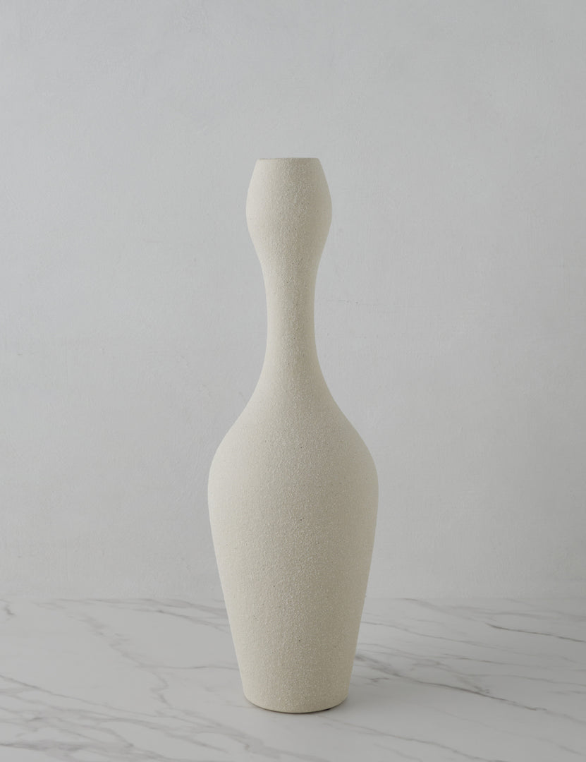 #color::natural | Kian textured ceramic narrow hourglass vase.