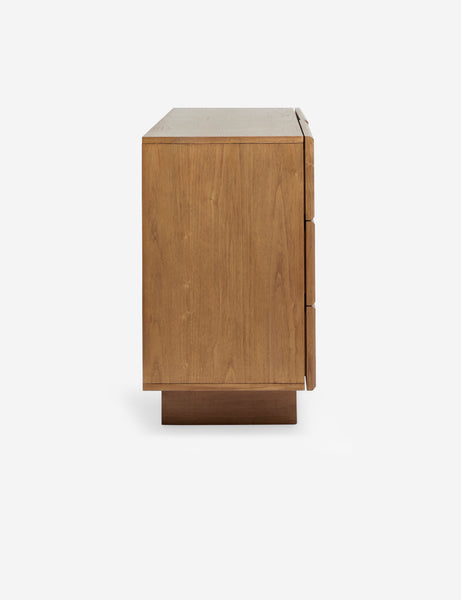 #color::russet | Side view of the Lee blockwork design wide six drawer dresser