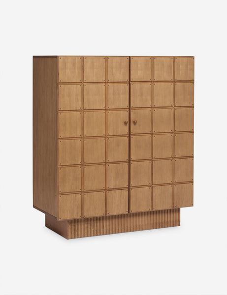 #color::russet | Angled view of the Lee blockwork design tall dresser