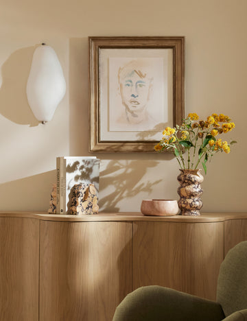 #color::purple-breccia | Zainab hand-carved marble vase styled on the Cora sideboard