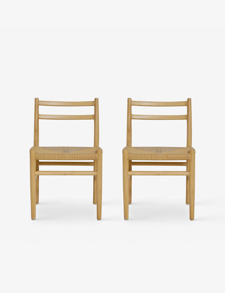 #color::natural-oak | Set of 2 Nicholson slim natural oak wood frame and woven seat dining chairs.