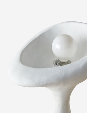 Close up view of the Odette matte white sculptural table lamp