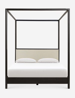 Simonette black canopy bed with upholstered headboard