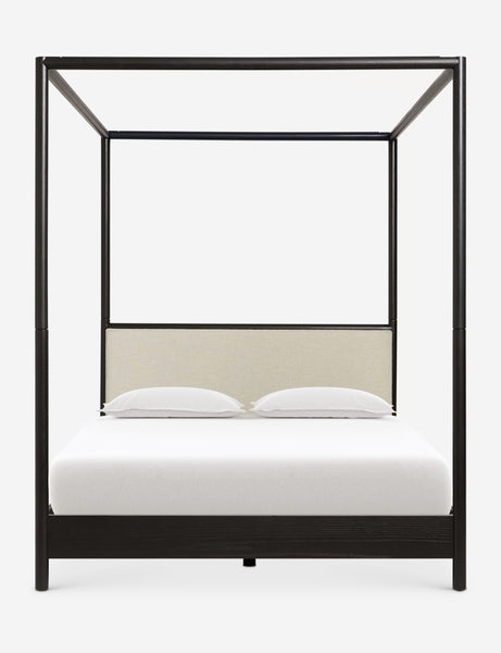 #color::black #size::king #size::queen | Simonette black canopy bed with upholstered headboard