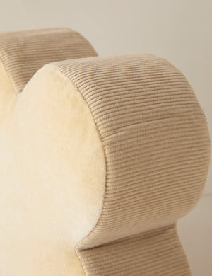 Close up of the Velvet clover shaped accent pillow in light beige