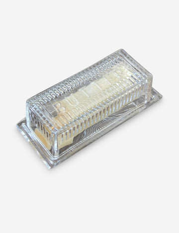 | Classic rectangular glass butter dish.