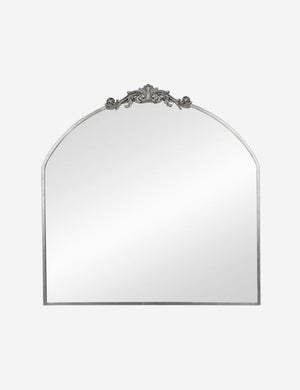 Tulca arched silver mirror with flat bottom edge and traditional scroll detailing.