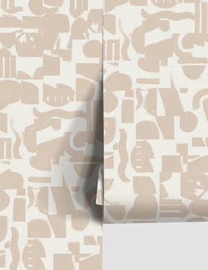 Ivory and taupe Organic Shapes Wallpaper by Sarah Sherman Samuel