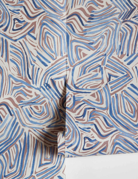 #color::ocean | Bequia Wallpaper that features blue and brown tones and ripple-like design by Malene Barnett