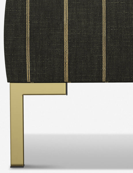 #color::peppercorn-stripe #size::twin #size::full #size::queen #size::king #size::cal-king | The golden leg on the Deva Peppercorn Stripe platform bed