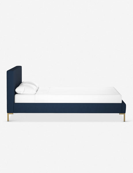 #color::navy-linen #size::twin #size::full #size::queen #size::king #size::cal-king | Side of the Deva Navy Linen platform bed