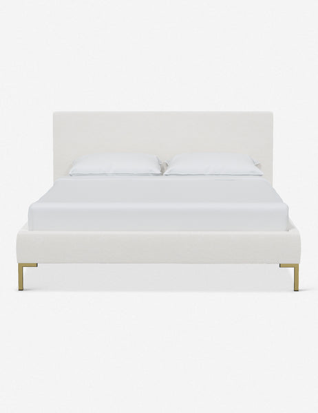 #color::snow-velvet #size::twin #size::full #size::queen #size::king #size::cal-king | Deva Snow Velvet platform bed with gold legs