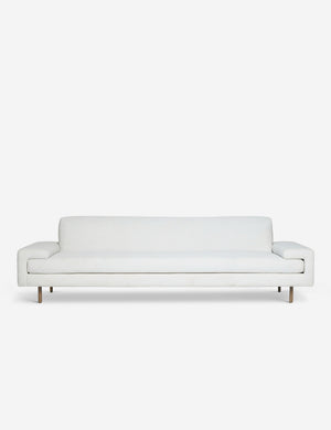 Estee white linen upholstered sofa with wooden dowel legs