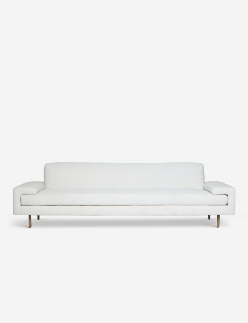 #color::white #size::72-W #size::84-W #size::96-W #size::108-W | Estee white linen upholstered sofa with wooden dowel legs