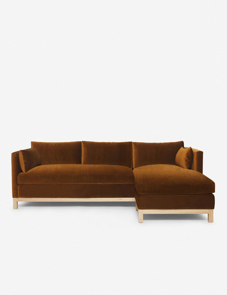 #color::cognac #size::96--x-37--x-33- #configuration::right-facing | Hollingworth right facing cognac velvet Sectional Sofa by Ginny Macdonald
