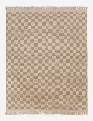 Irregular beige checkerboard rug by Sarah Sherman Samuel