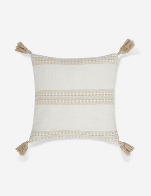 Marchesa natural and khaki indoor and outdoor square pillow with tasseled corners