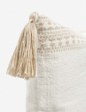 Tasseled corners on the Marchesa natural and khaki indoor and outdoor pillow