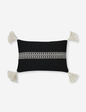 Marchesa black indoor and outdoor lumbar pillow with tasseled corners