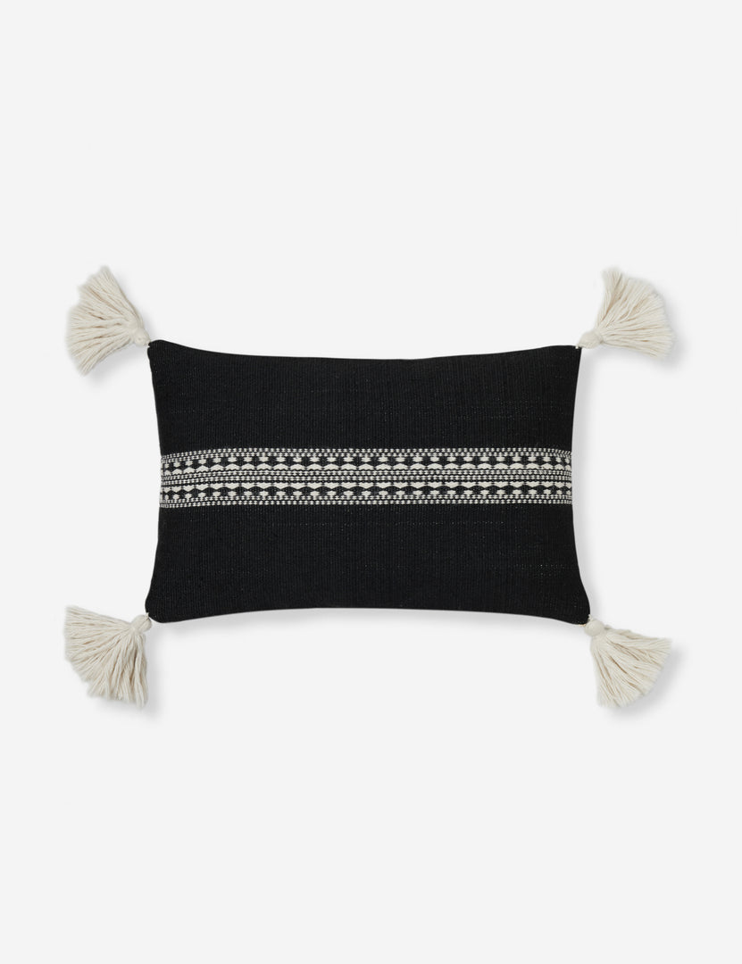 #color::black #style::lumbar | Marchesa black indoor and outdoor lumbar pillow with tasseled corners