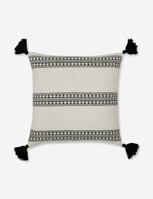 Marchesa natural and black indoor and outdoor square pillow with tasseled corners
