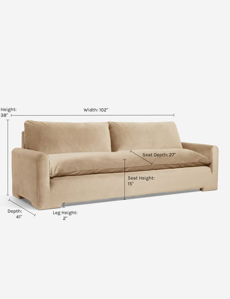 #color::Brie-Velvet #size::102-W | Dimensions on the Rupert Brie Beige Velvet sofa