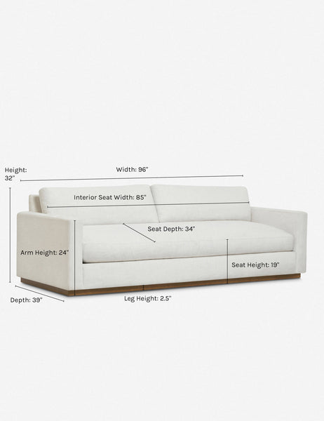 | Dimensions on the Walden white sofa