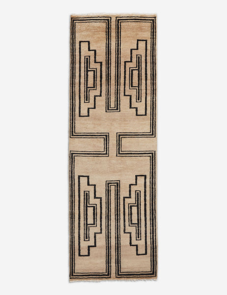 #size::2-6--x-8- | Senna neutral hand-knotted wool runner rug with black geometric pattern