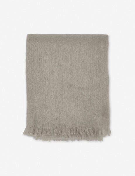 #color::warm-gray | Aimee mohair warm gray wool throw blanket with fringe ends