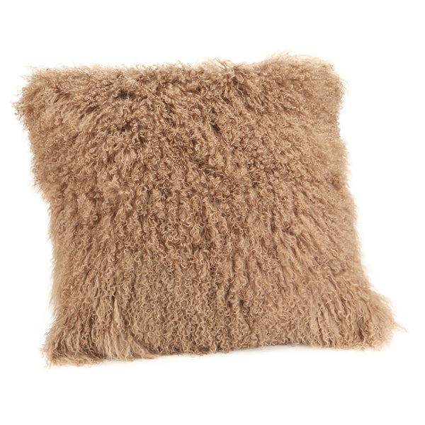 #color::caramel  | Angled view of the Alda plush fur brown Shearling Pillow