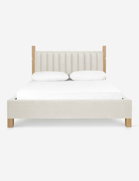 #size::cal-king #size::king #color::natural #size::queen | Ambleside Natural Linen upholstered bed with a wood-post bed frame and a headboard with vertical channeling by Ginny Macdonald