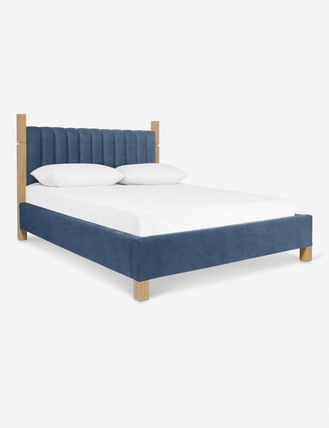 #size::cal-king #size::king #color::harbor #size::queen | Angled view of the Ambleside Harbor Blue Velvet bed