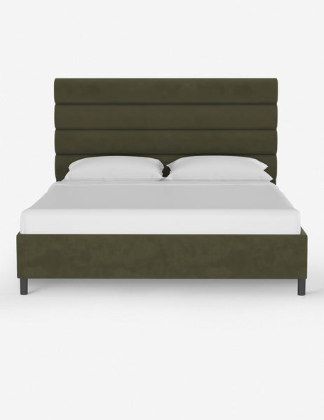 #color::moss #size::twin #size::full #size::queen #size::king #size::cal-king | Bailee Moss platform bed with a horizontal tufted headboard