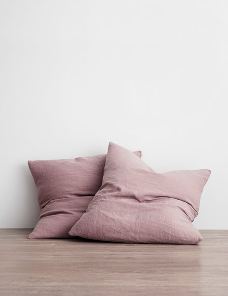 #color::dusk #size::euro-sham | Set of two european flax linen dusk pink pillowcases by cultiver