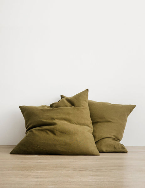 #color::olive #size::euro-sham | Set of two european flax linen olive green pillowcases by cultiver