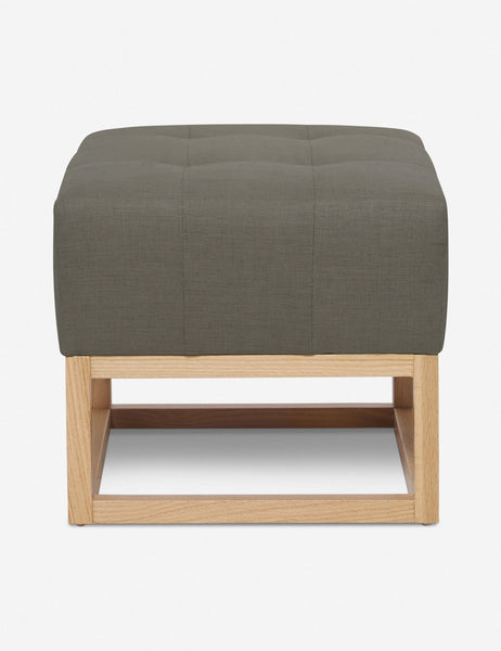 #color::loden | Loden Gray Linen Grasmere Ottoman with an upholstered cushion and airy wooden frame by Ginny Macdonald