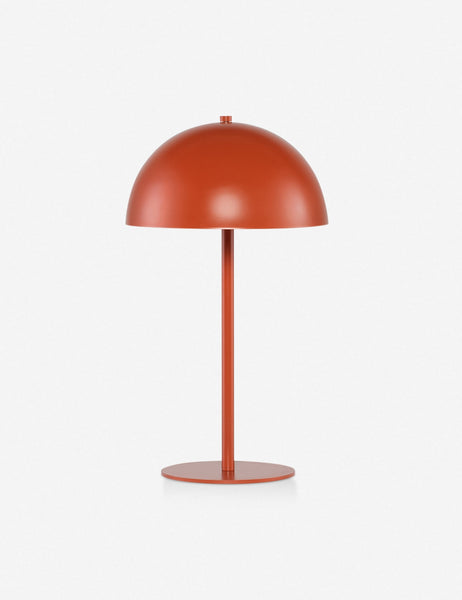 #color::terracotta | Luz red dome table lamp with slim round base and acrylic diffuser