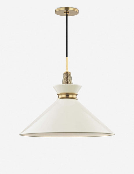 #size::large #color::gold #size::small | Kloe conical Pendant Light with a white finish and aged brass hardware