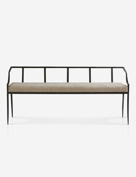 | Lexi natural bench with a black metal frame and a slatted design