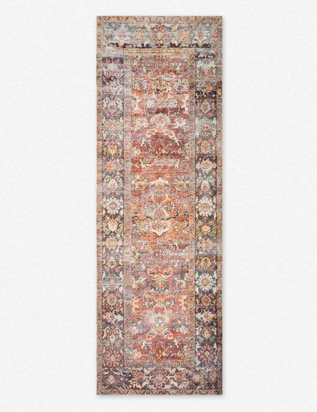 #size::2-6--x-12-0- #size::2-6--x-7-6- #size::2-6--x-9-6- #color::spice-and-marine | The Della red persian and vintage inspired rug in its runner size