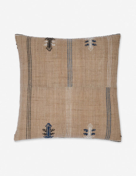 #size::20--x-20- | Rica taupe square throw pillow with blue, white, and black woven arrow-like designs 