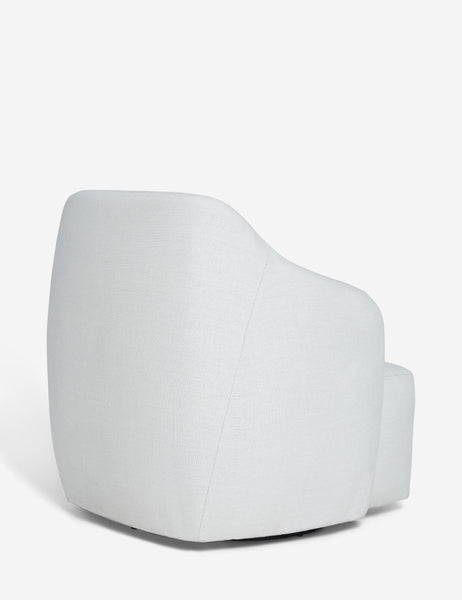 #color::natural | Angled rear view of the Tobi Natural linen swivel chair