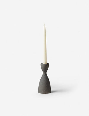 Pantry gray wooden candlestick with smooth curves by farmhouse pottery in its small size