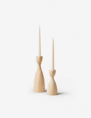 Pantry neutral wooden candlestick with smooth curves by farmhouse pottery in its small and medium size