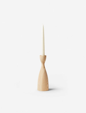 Pantry neutral wooden candlestick with smooth curves by farmhouse pottery in its medium size
