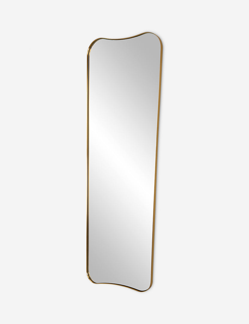#color::gold | Angled view of the Belvoir metal framed full length mirror in gold