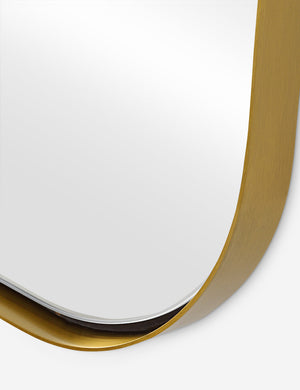 Close up view of the Belvoir metal framed full length mirror in gold
